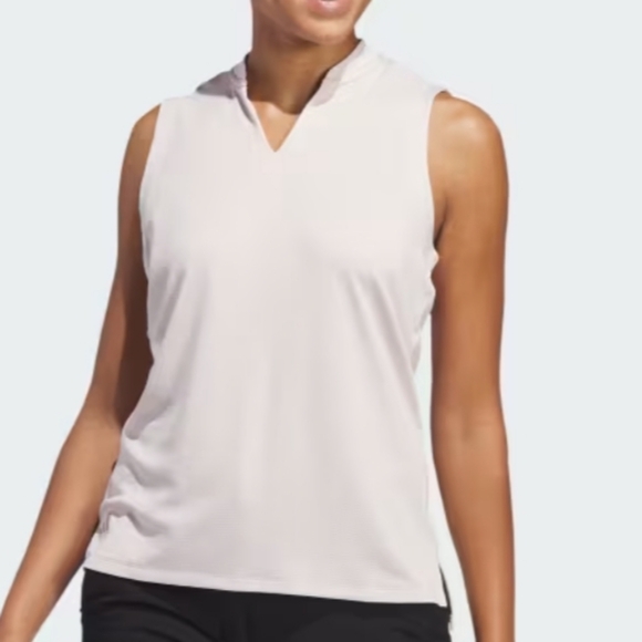 Adidas Ultimate365 textured Active Sleeveless Polo Shirt in Putty Mauve S - Picture 3 of 6